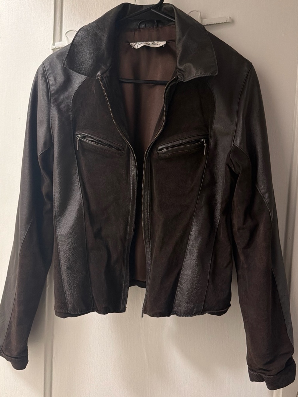 Women's Dark Brown Leather & Suede Zip Jacket